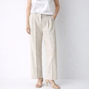 Aritzia Beige Wide-Leg Linen Blend Trousers